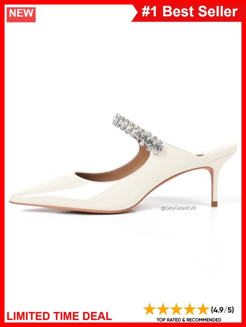XINIUNIU Heeled Mules for Women Rhinestone Kitten Heels Beige